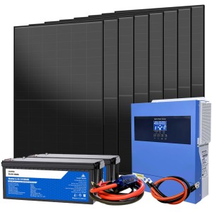 Kit Fotovoltaico 24V 3600W Inverter 4kW 230V e Batterie LiFePo4 5.12kWh Off Grid Baita Casa Isolata