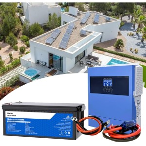 24V 2000W Photovoltaic Kit with 4kW 230V Inverter and 2.56kWh LiFePo4 Batteries Off Grid Isolated House Cabin