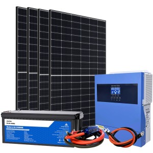 24V 2000W Photovoltaic Kit with 4kW 230V Inverter and 2.56kWh LiFePo4 Batteries Off Grid Isolated House Cabin