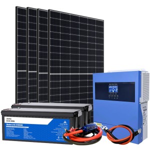 24V 2000W Photovoltaic Kit with 4kW 230V Inverter and 5.12kWh LiFePo4 Batteries Off Grid Isolated House Cabin