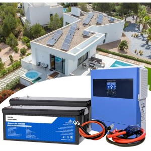 Kit Fotovoltaico 24V 2000W Inverter 4kW 230V e Batterie LiFePo4 5.12kWh Off Grid Baita Casa Isolata