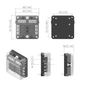 Portafusibili a 6 vie per fusibili lamellari automobilistici con indicatore LED OF012826