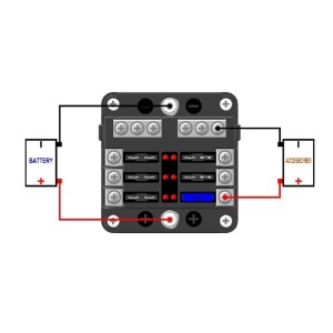Portafusibili a 6 vie per fusibili lamellari automobilistici con indicatore LED OF012826