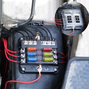 Portafusibili a 6 vie per fusibili lamellari automobilistici con indicatore LED OF012826