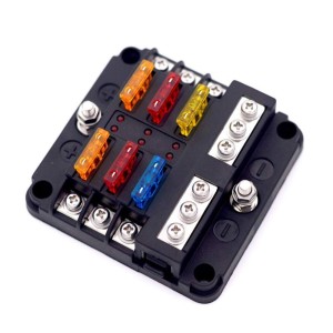 Portafusibili a 6 vie per fusibili lamellari automobilistici con indicatore LED OF012826