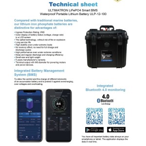 Ultimatron LiFePO4 ULP-12-100 12.8V 100Ah Batteria al Litio BMS Smart Bluetooth ULULP12100