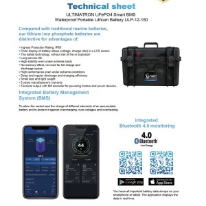 Ultimatron LiFePO4 ULP-12-150 12.8V 150Ah Waterproof BMS Portable Lithium Battery ULULP12150
