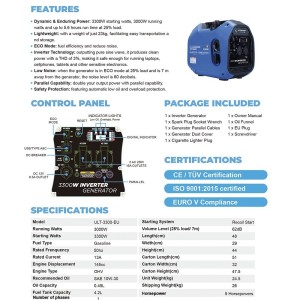 Ultimatron ULT-3300-EU 3.3kW Gruppo Elettrogeno Generatore Portatile 4T Benzina ULULT3300EU
