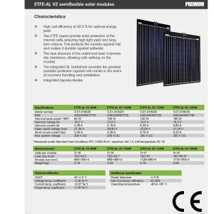 Pannello Solare Fotovoltaico 100W 23V Semi-Flessibile PREMIUM ETFE-AL V2