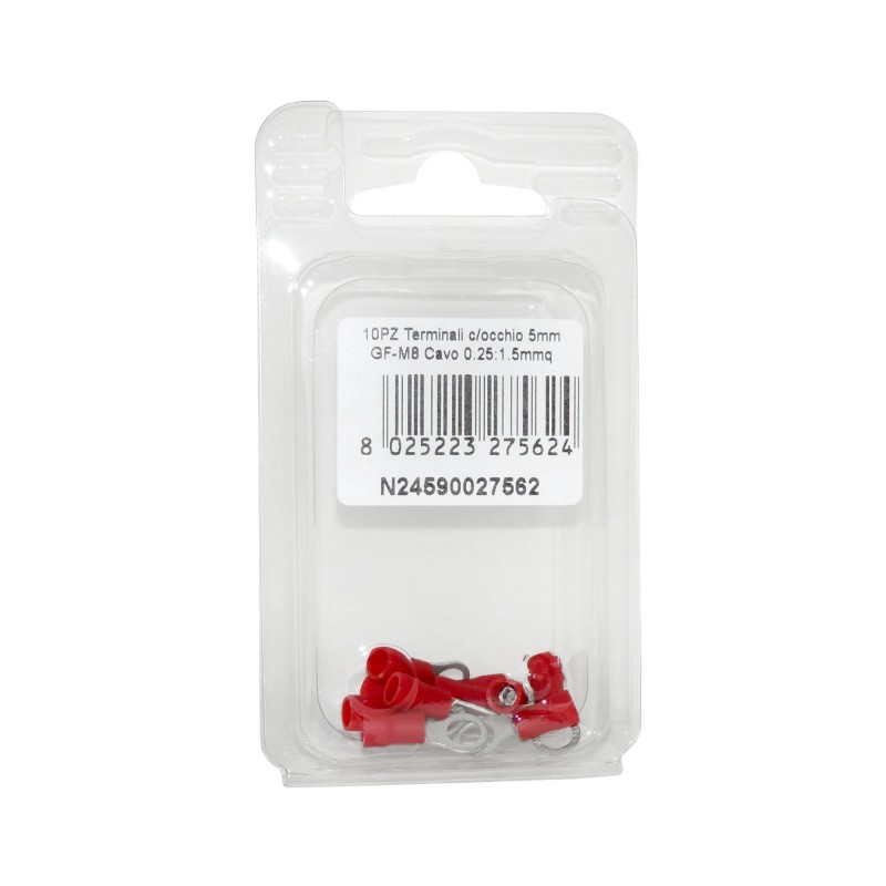 10pz Terminale Rosso con occhio per Cavo in rame 0,25:1,5mmq RF-M5