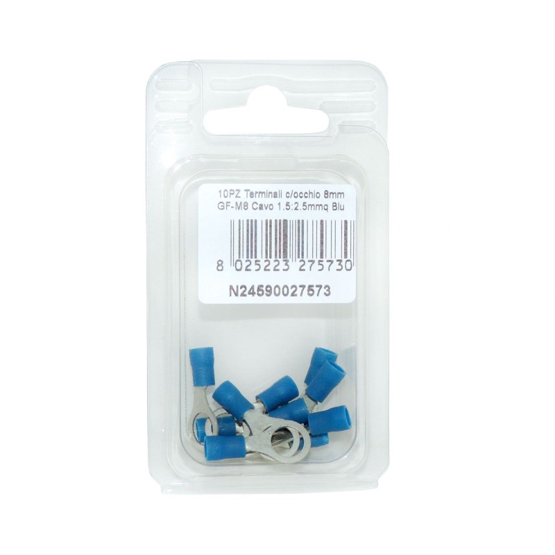 10pz Terminale blu 1.5:2.5mmq BF-M8 con occhio per cavi