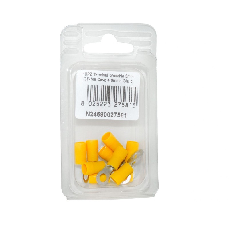10pz Terminale Giallo 4:6mmq GF-M5 con occhio per cavi in rame