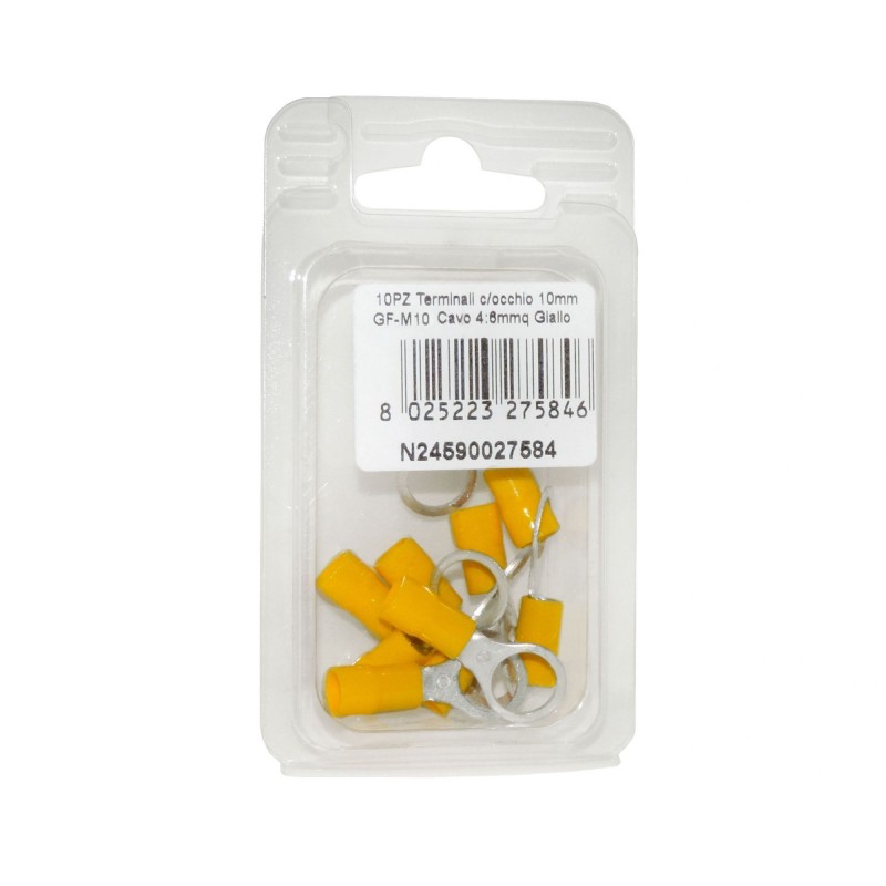 10pz Terminale Giallo 4:6mmq GF-M10 con occhio per cavi in rame