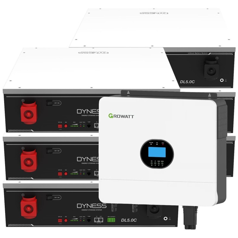 Sistema di accumulo Growatt 6kW: batteria Dyness 30.72kWh off-grid