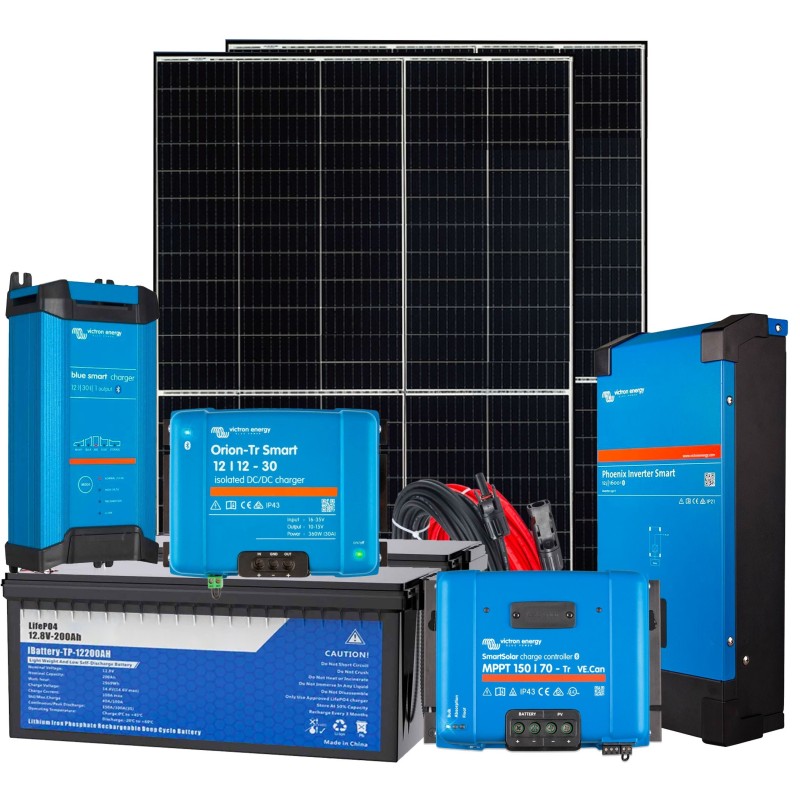 Kit Fotovoltaico M1+ 12V 820W per alimentare Camper Barca All-in-One accumulo 5120Wh Inverter 1600