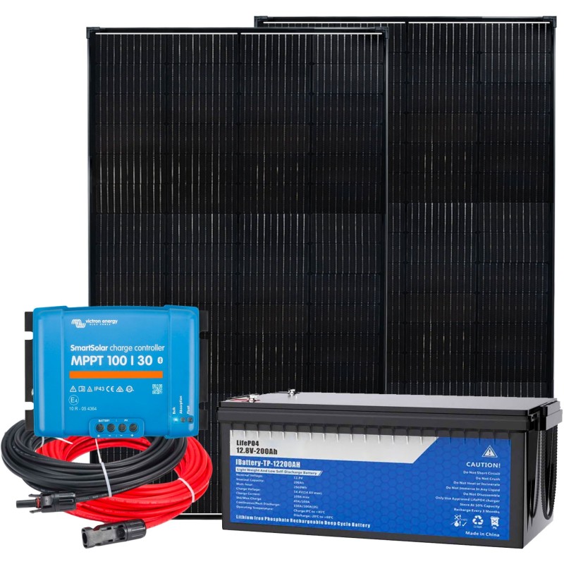 Kit Camper Barca 12V 300W + LiFePO4 200Ah + SmartSolar MPPT 100/30 + Kit Cavi 4mmq