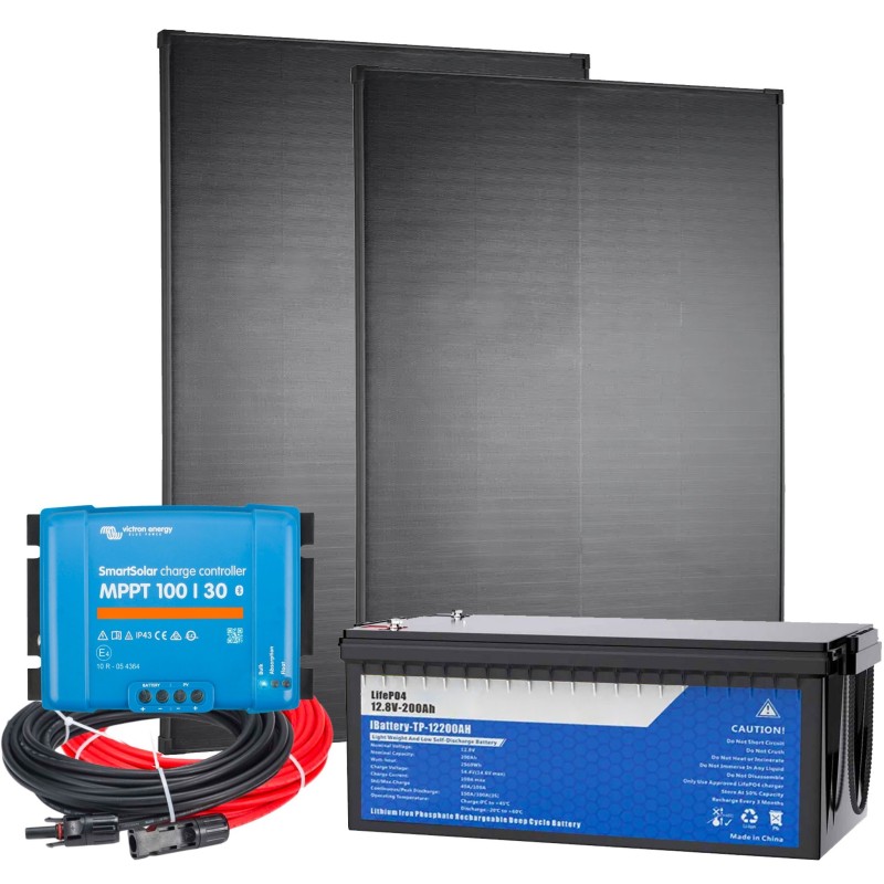 Kit Camper Barca 12V 400W + LiFePO4 200Ah + SmartSolar MPPT 100/30 + Kit Cavi 6mmq