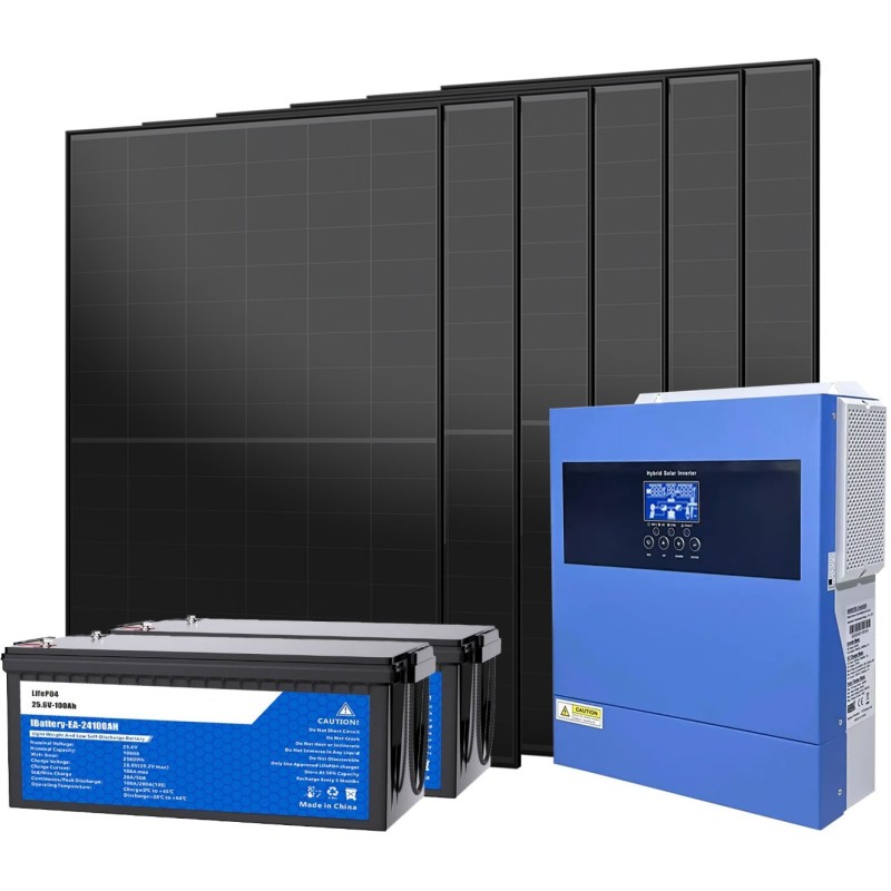 24V 2640W Off-Grid Photovoltaic Kit with 4kVA Inverter 5.12kWh LiFePO4 Battery