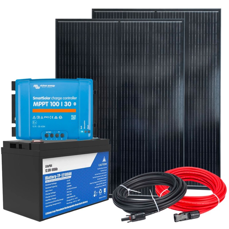 12V 300W RV/Boat Kit + 100Ah LiFePO4 + MPPT 100/30 SmartSolar + Cable Kit