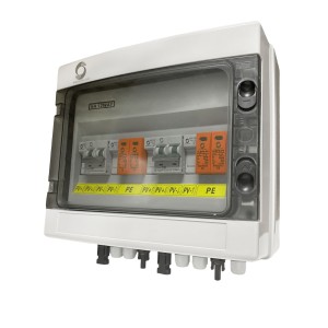 Quadro elettrico DC Campo 500VDC 2 stringhe indipendenti 16+16A con sezionatori fusibili e scaricatori