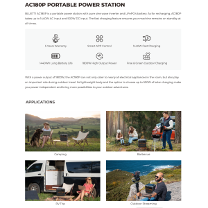 Bluetti AC180P + 2 Pannelli Flex 150W + Kit Connessione 5mt Power Station Premium Portatile 1440Wh 1800W