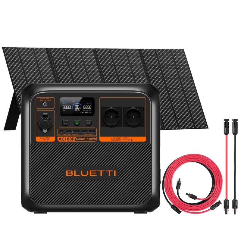 Bluetti AC180P + PV350 Panel 350W + Connection Kit 5mt Portable Premium Power Station 1440Wh 1800W