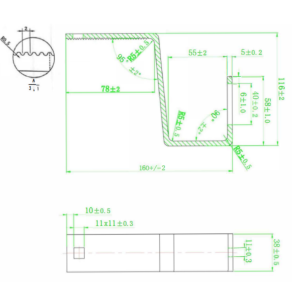 Adjustable bracket for A2 stainless steel tile, length 160 mm, height 116 mm