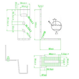 Adjustable bracket for A2 stainless steel tile, length 160 mm, height 116 mm