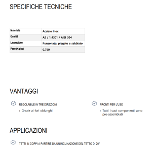 Staffa regolabile per coppo Inox A2 l160 h116 mm