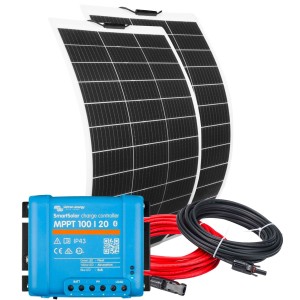 Kit Camper Fotovoltaico Flessibile Pannello Solare 12V 300W + Victron SmartSolar MPPT 100|20A + Kit Cavi 2X5MT