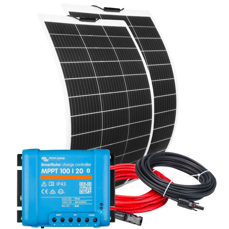 Photovoltaic Camper Kit Flexible Solar Panel 12V 300W + Victron SmartSolar MPPT 100|20A + 2X5MT Cable Kit