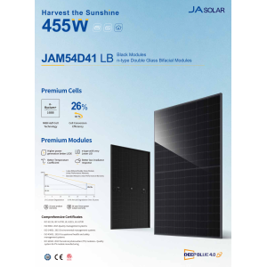 JA SOLAR 450W JAM54D41-450 Full Black bifacciale N-Type Glass-Glass Pannello Solare min 8pz