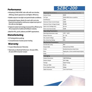 SZBC-200 200W 12V Back Contact Solar Panel for Vehicles and Off-Grid