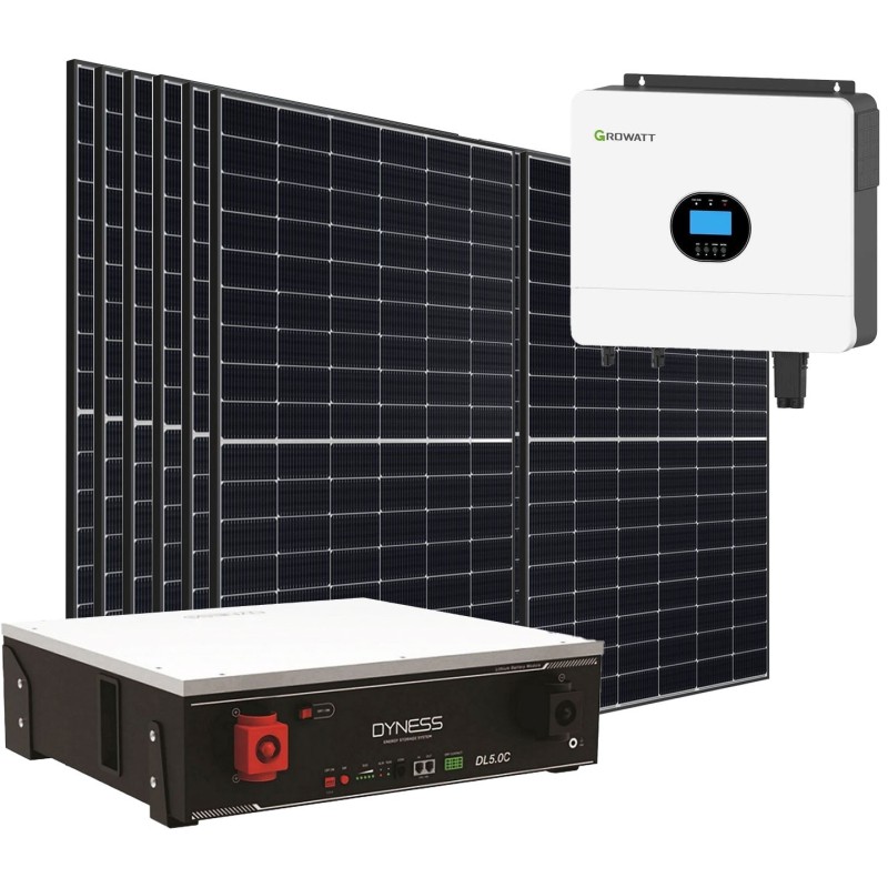 Kit fotovoltaico Off Grid 6000-5400W Growatt Dyness accumulo 5.12kWh Baita Casa Kit anti Lockdown Energetico