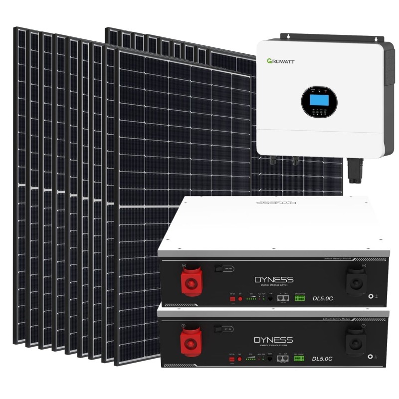 Kit fotovoltaico Off Grid 6000-8100W Growatt Dyness accumulo 10.24kWh Baita Casa Kit anti Lockdown Energetico
