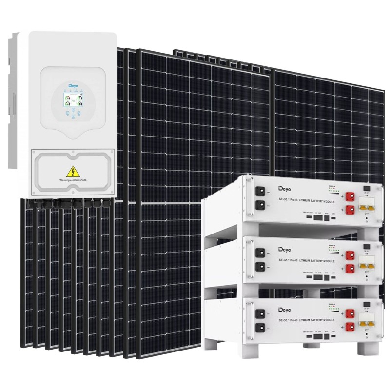 Kit fotovoltaico Off Grid + On Grid 6000-9000W DEYE PRO accumulo 15.36kWh Baita Casa Kit anti Lockdown Energetico